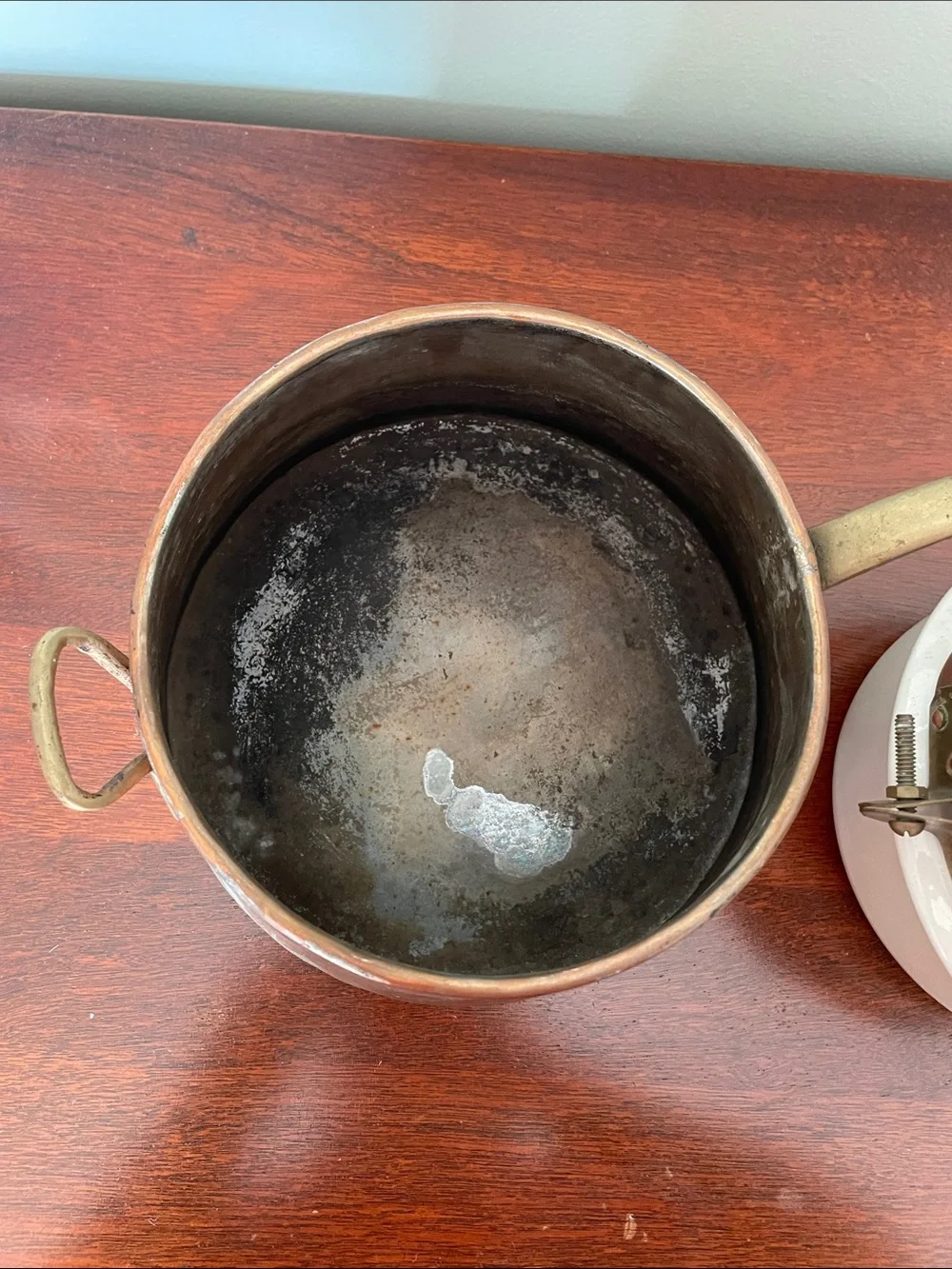 Vintage Hall 1084 Ceramic and Copper Double Boiler Brass Handles 3 Piece Set